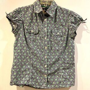 Tommy Hilfiger Floral Short Sleeve Button Down Short Sleeve Blouse Size Medium